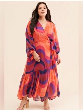 Hatch Orange and Purple Wrap Maxi Dress